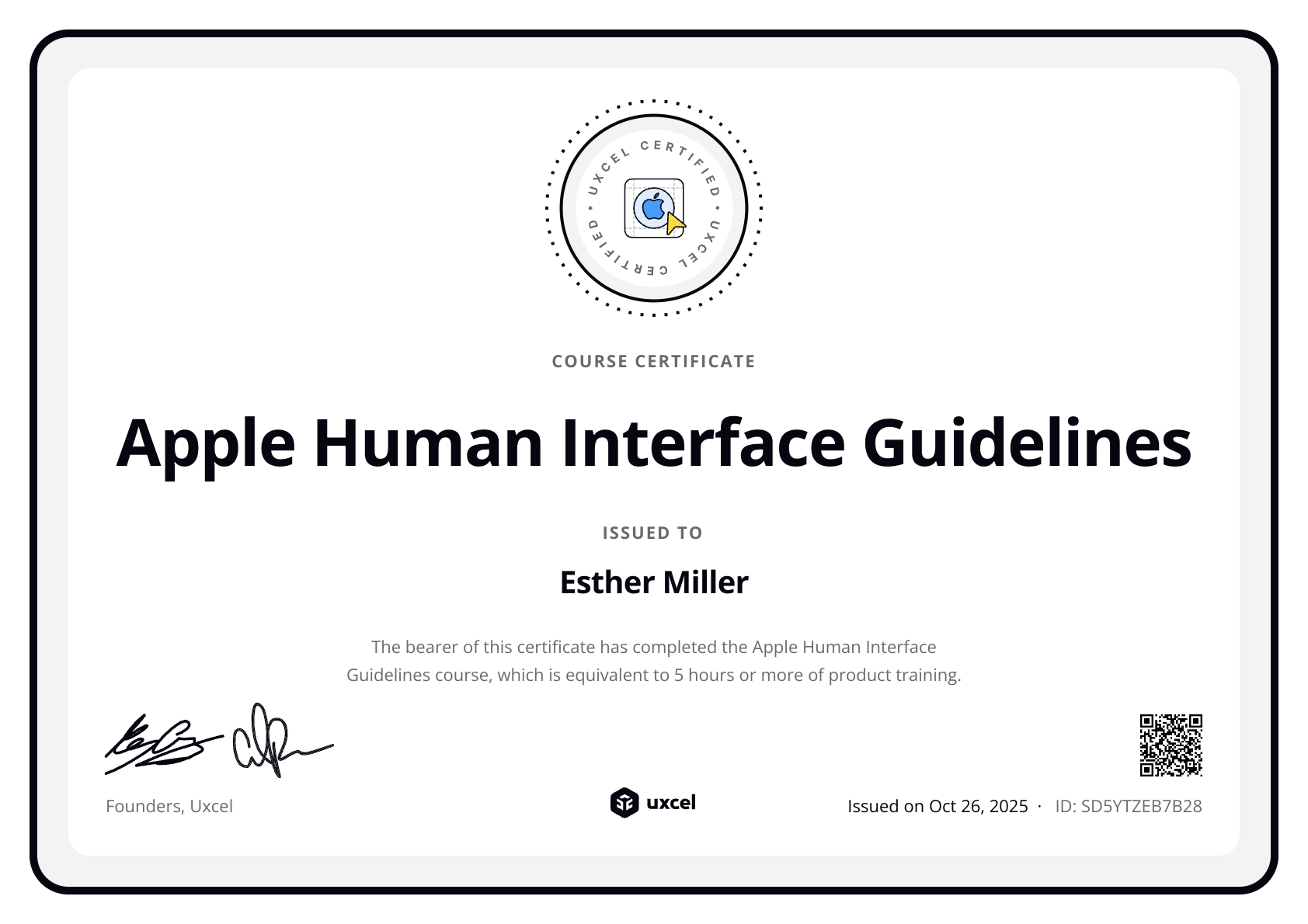 Esther Miller's certificate